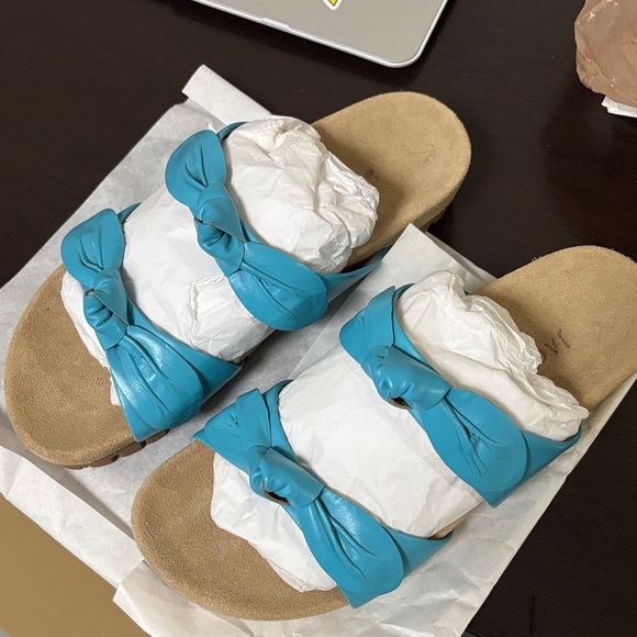 Jack Rogers Blue Turquoise Double Knotted Leather Comfort Sandals Size 6 NWOT - Picture 2 of 8
